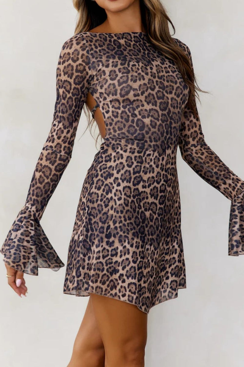 Backless Leopard Flare Sleeve Dress Snakeskin / XL Backless Leopard Flare Sleeve Dress Snakeskin / XL