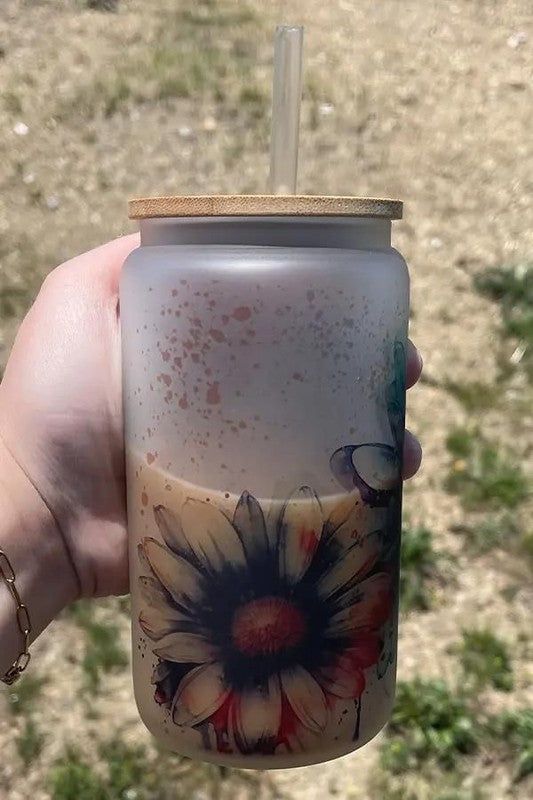 Watercolor Daisy Glass Can