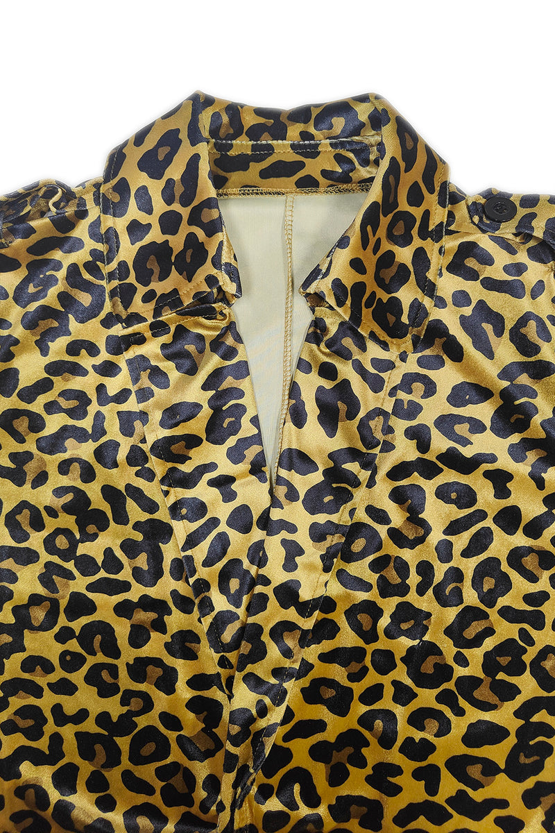 Leopard Collared Neck Long Sleeve Trench Coat