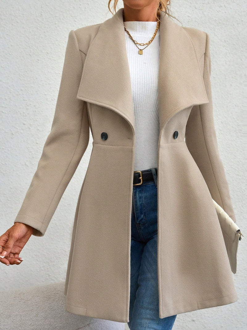 Collared Neck Button Up Long Sleeve Coat