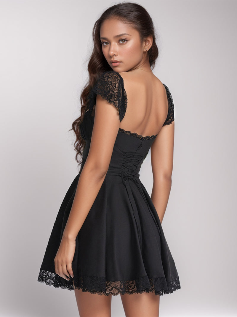 Lace Detail Square Neck Cap Sleeve Mini Dress The Gypsy Soul Shop Lace Detail Square Neck Cap Sleeve Mini Dress The Gypsy Soul Shop