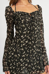 Floral Long Sleeve Dress with Halter Detail