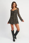 Floral Long Sleeve Dress with Halter Detail