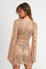 Bell Sleeve Sequin Mini Dress