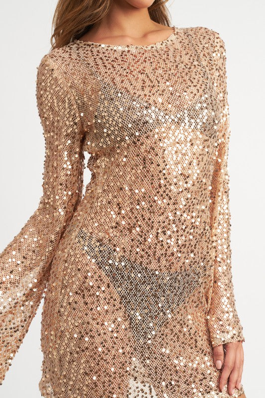 Bell Sleeve Sequin Mini Dress