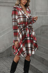 Plaid Tie Waist Long Sleeve Outerwear