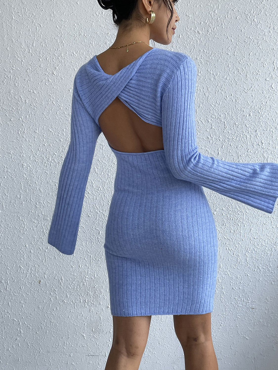 Backless Round Neck Long Sleeve Sweater Dress – The Gypsy Soul Shop
