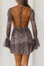 Backless Leopard Flare Sleeve Dress