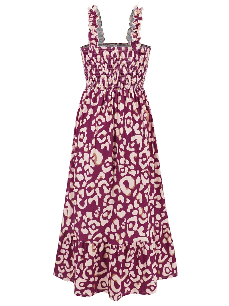 Smocked Printed Square Neck Sleeveless Dress