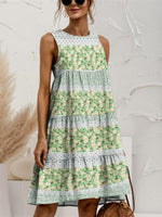 Tiered Printed Round Neck Sleeveless Dress