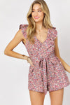 Printed Button Down V-Neck Mini Romper