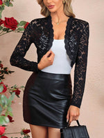 Lace Open Front Long Sleeve Cover Up