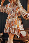 Printed Collared Neck Three-Quarter Sleeve Mini Shirt Dress