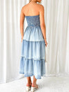 Slit Smocked Tube Tiered Denim Dress