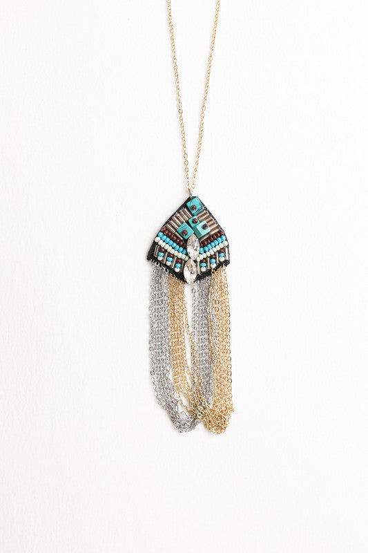 Turquoise & Crystal Medallion Chain Necklace