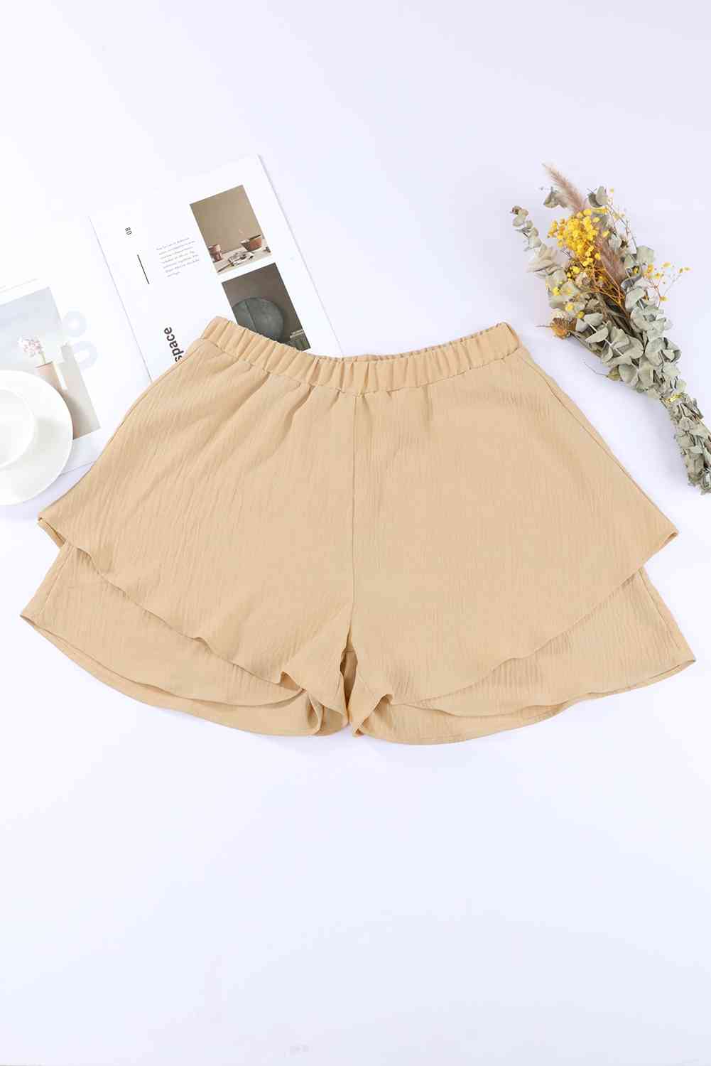 Layered Elastic Waist Shorts