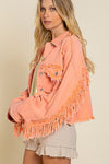 Fringe Distressed Crop Denim Jacket