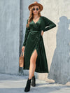 Tie Front Long Sleeve Slit Dress