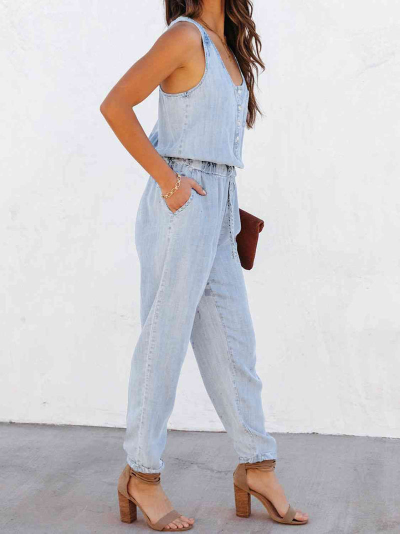 Drawstring Waist Sleeveless Jumpsuit