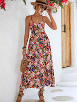 Floral Crisscross Backless Split Dress