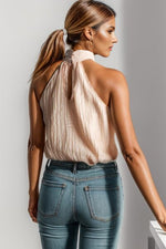 Textured Keyhole Mock Neck Tank