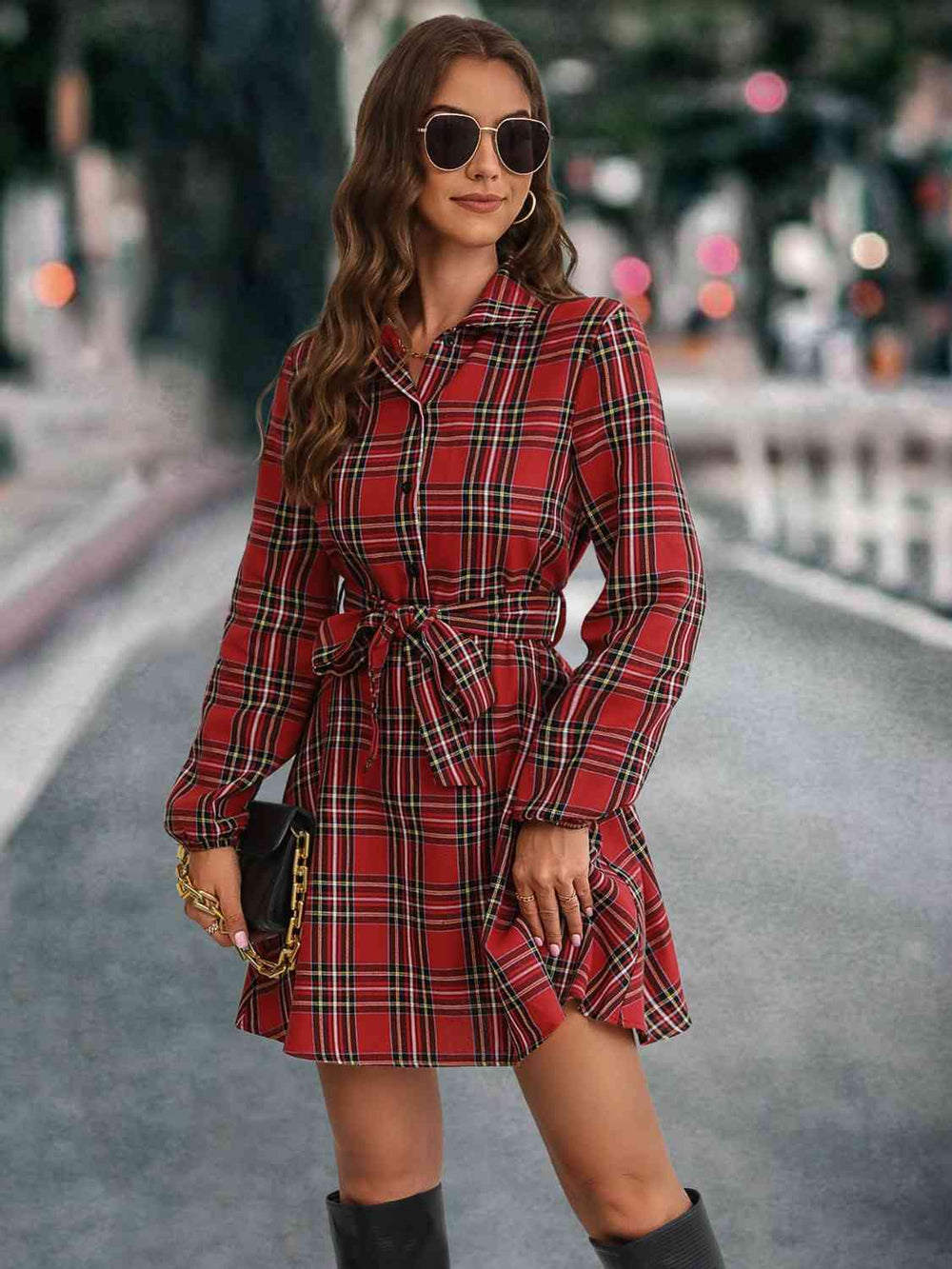 Plaid Tie Front Collared Neck Long Sleeve Dress The Gypsy Soul Shop Plaid Tie Front Collared Neck Long Sleeve Dress The Gypsy Soul Shop