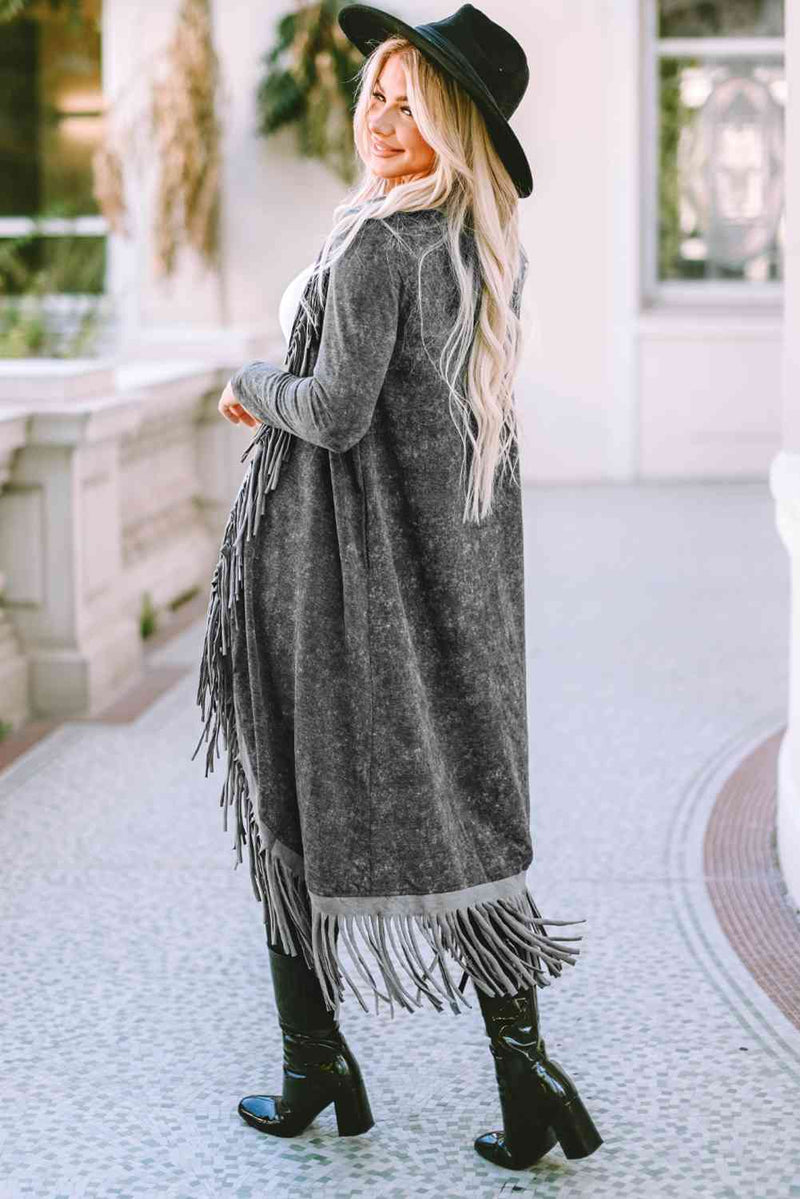 Long fringe cardigan best sale