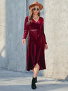 Tie Front Long Sleeve Slit Dress