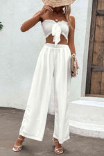 Smocked Tube Top and Wide Leg Pants Set