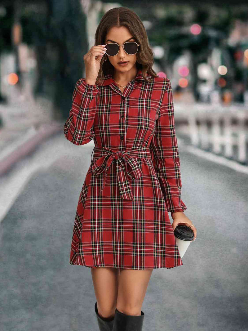 Plaid Tie Front Collared Neck Long Sleeve Dress – The Gypsy Soul Shop Plaid Tie Front Collared Neck Long Sleeve Dress – The Gypsy Soul Shop